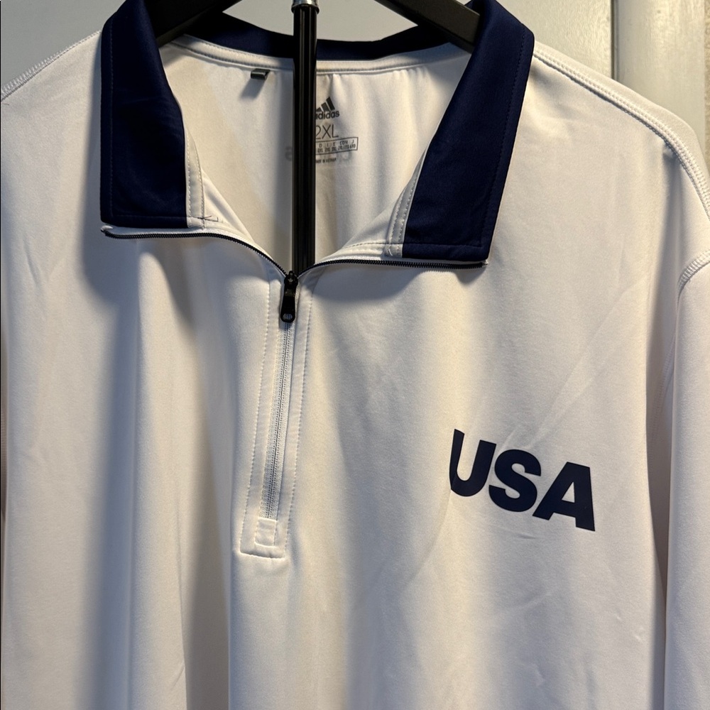 adidas White and Navy Zip Up Sweater - Picture 4 of 7